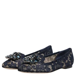 Blue Taormina Lace Crystals Flats Shoes
