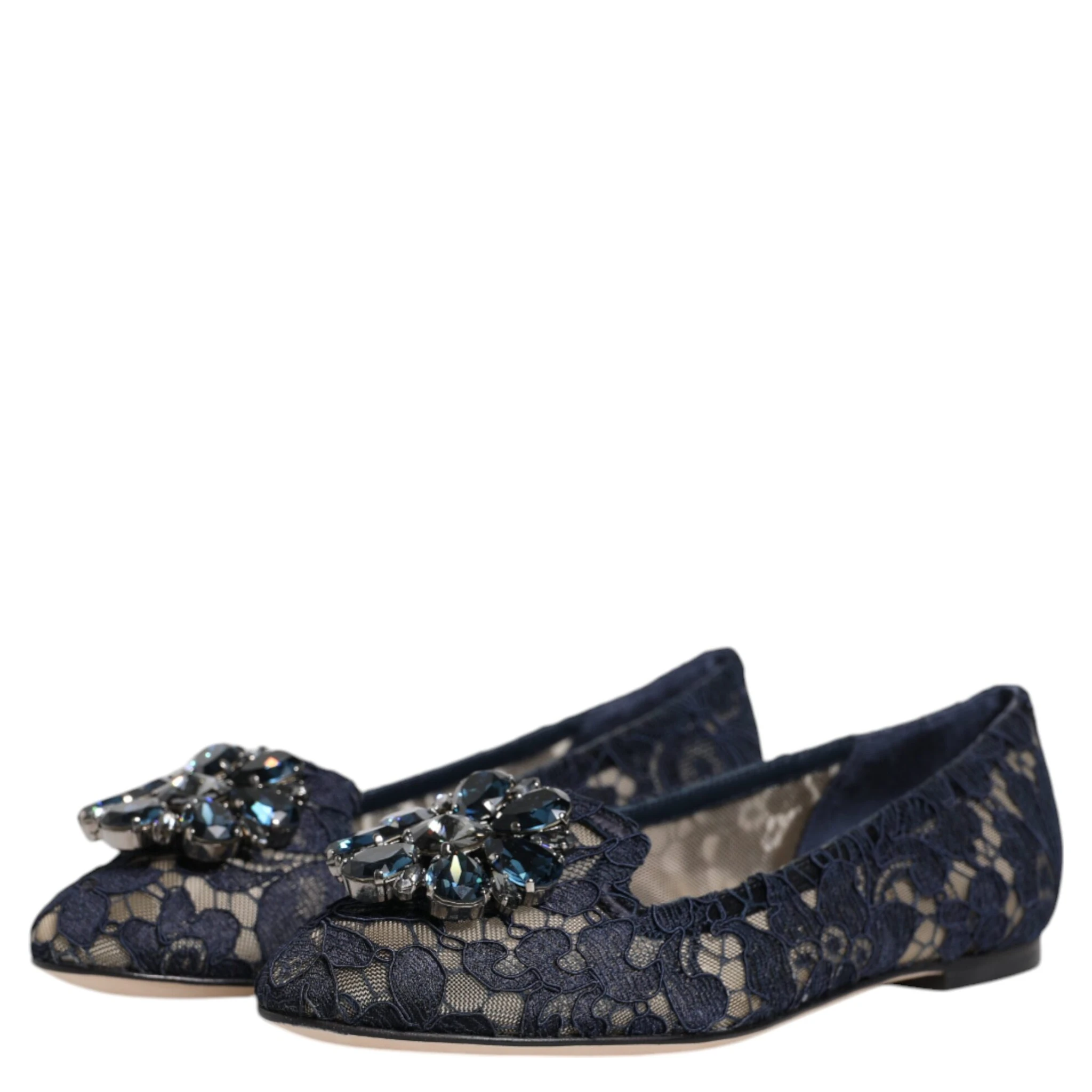Blue Taormina Lace Crystals Flats Shoes