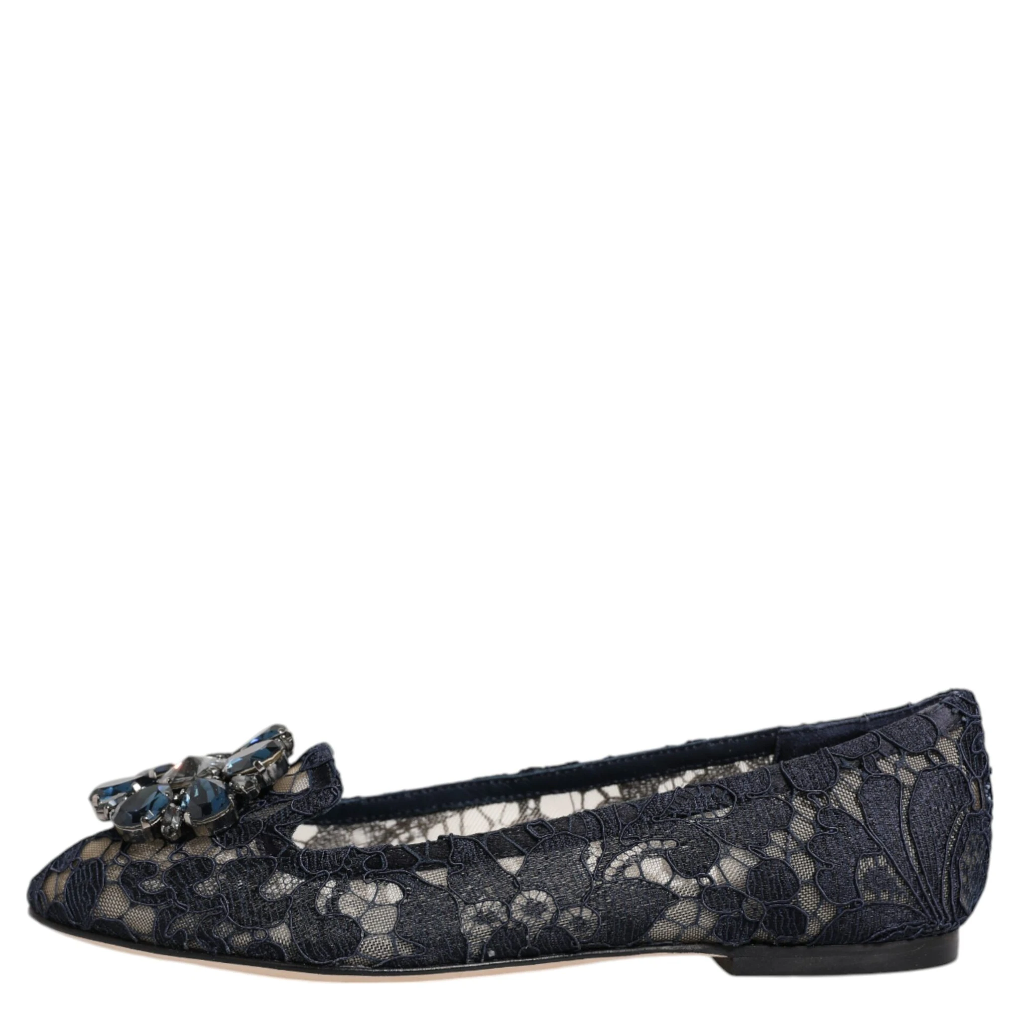 Blue Taormina Lace Crystals Flats Shoes