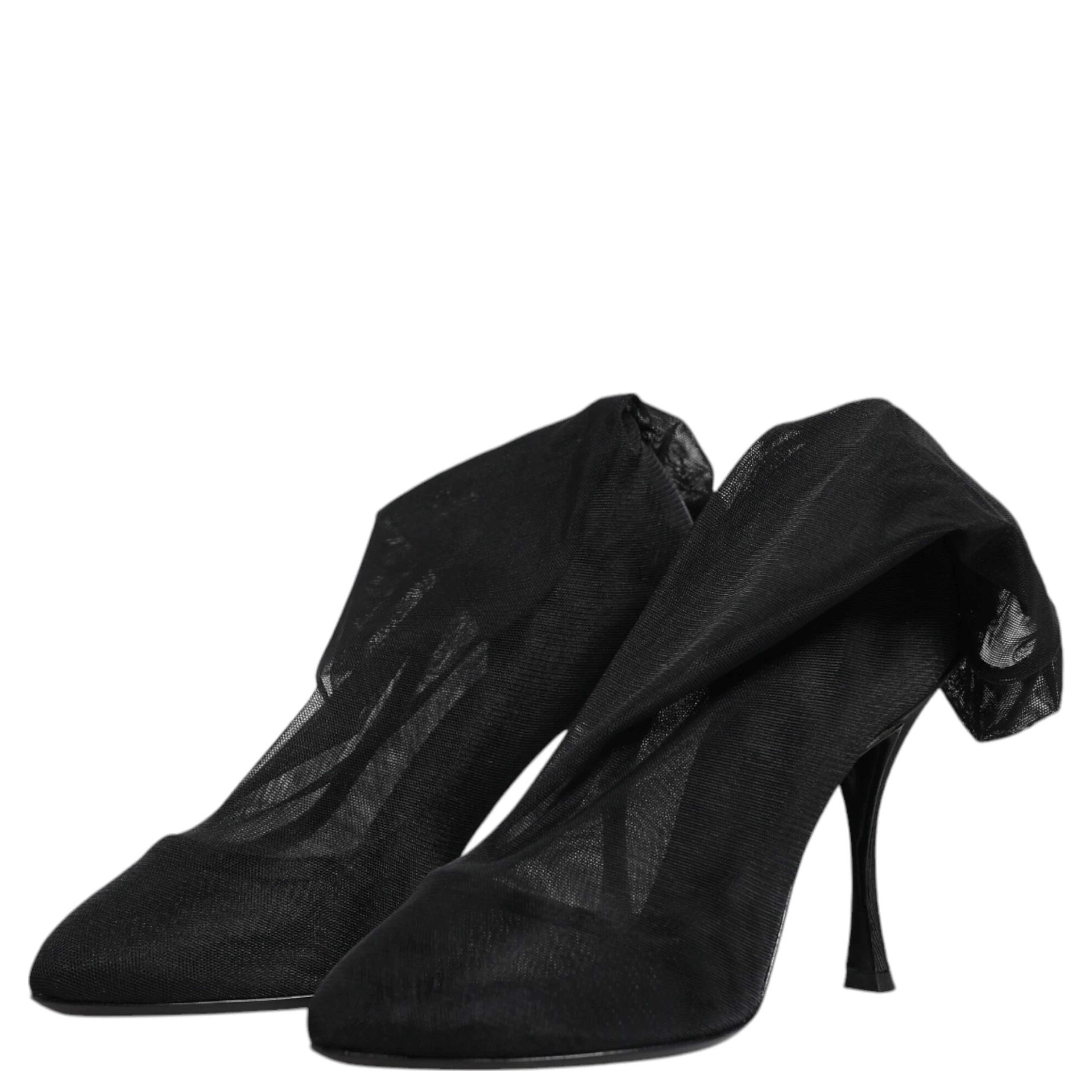 Black Silk Stretch Mesh Sock Boots Shoes