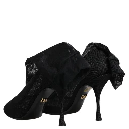 Black Silk Stretch Mesh Sock Boots Shoes