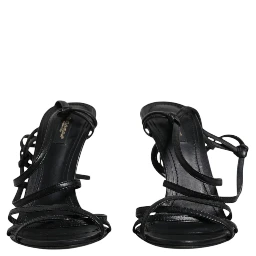 Black Leather High Heels Keira Sandals Shoes