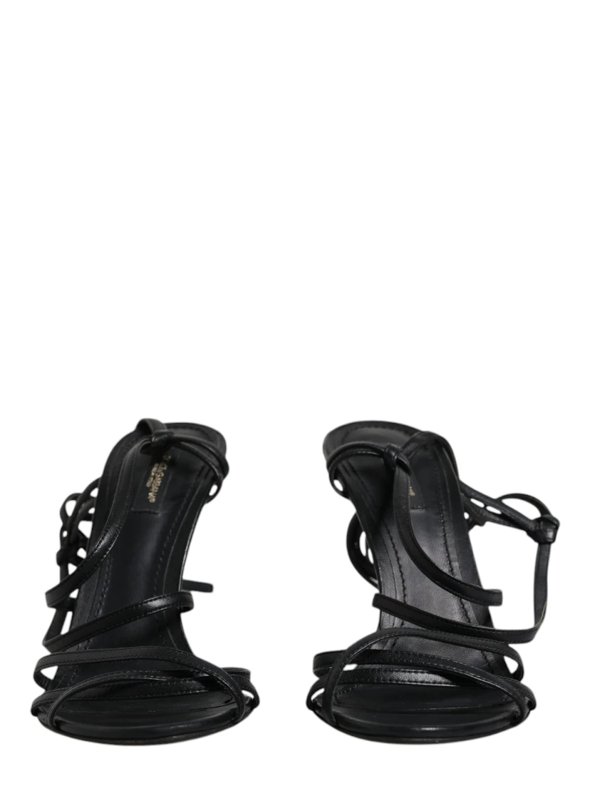Black Leather High Heels Keira Sandals Shoes