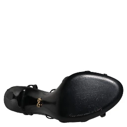 Black Leather High Heels Keira Sandals Shoes