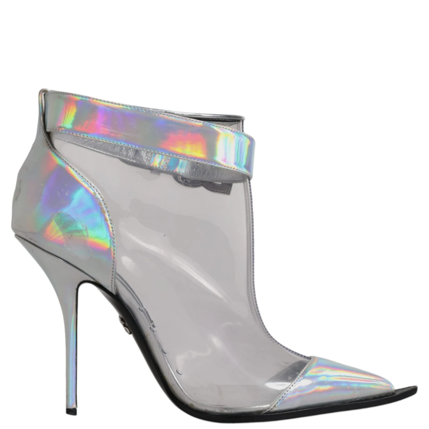 Silver Iridescent Pointed Short Boots Shoes