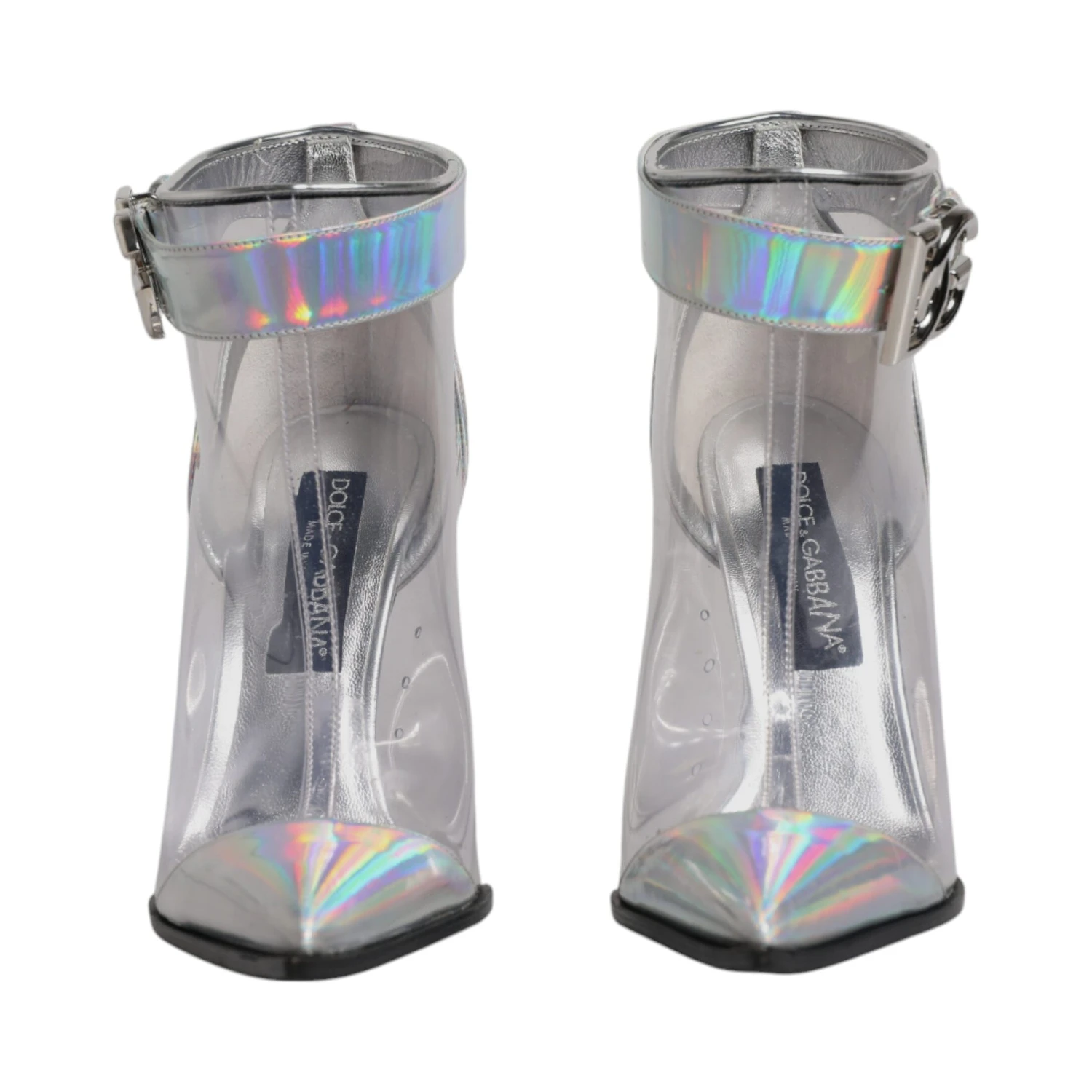 Silver Iridescent Pointed Short Boots Shoes