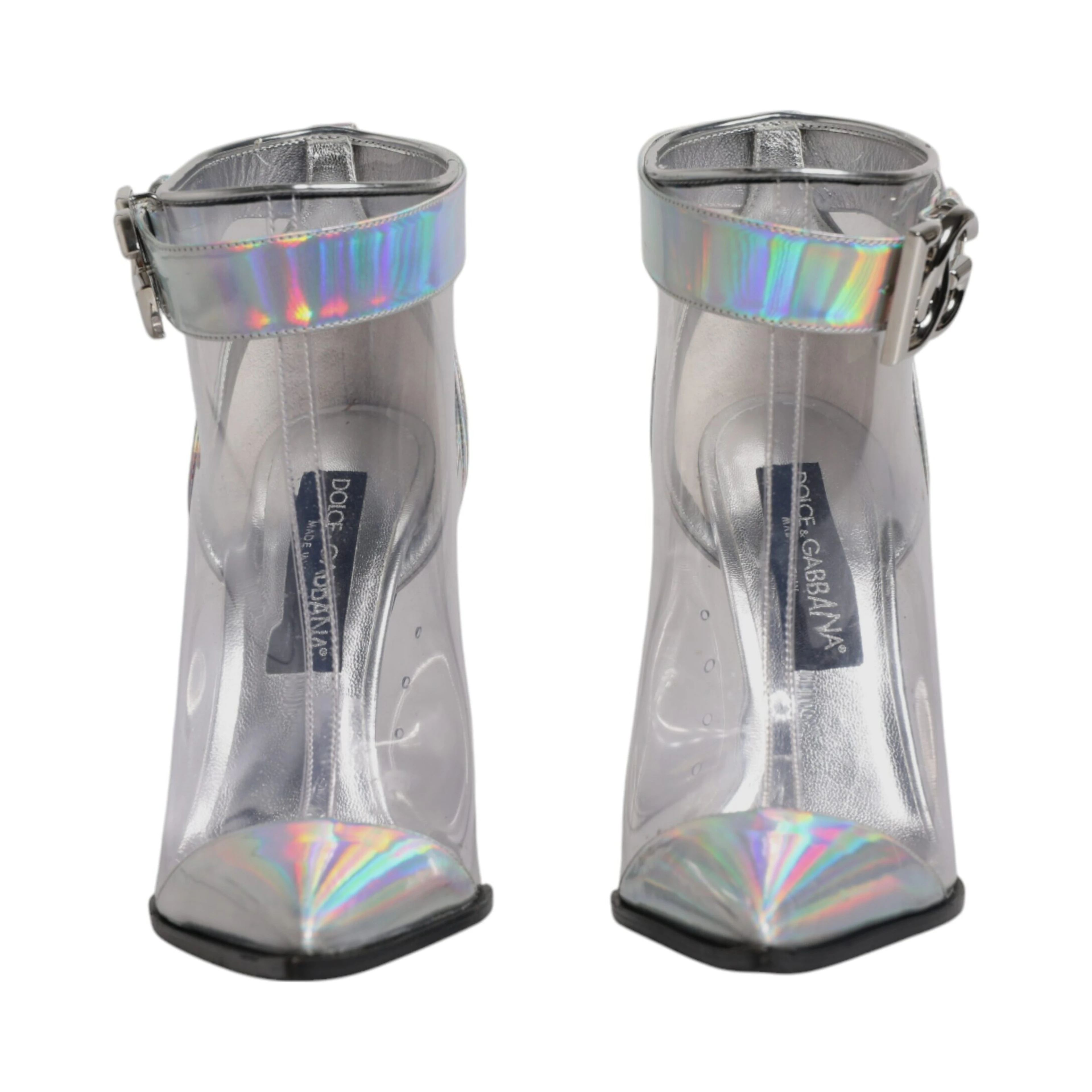 Silver Iridescent Pointed Short Boots Shoes
