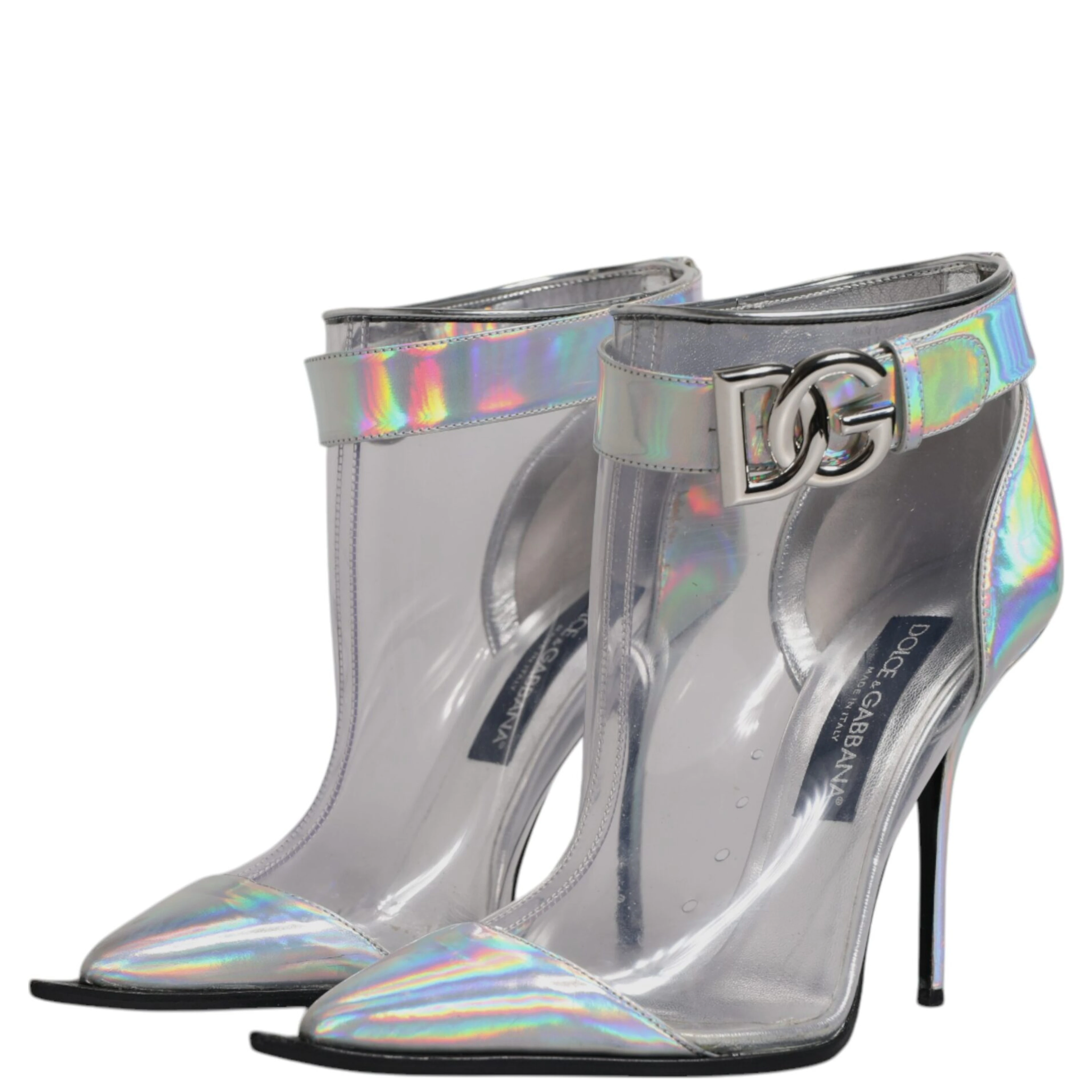 Silver Iridescent Pointed Short Boots Shoes