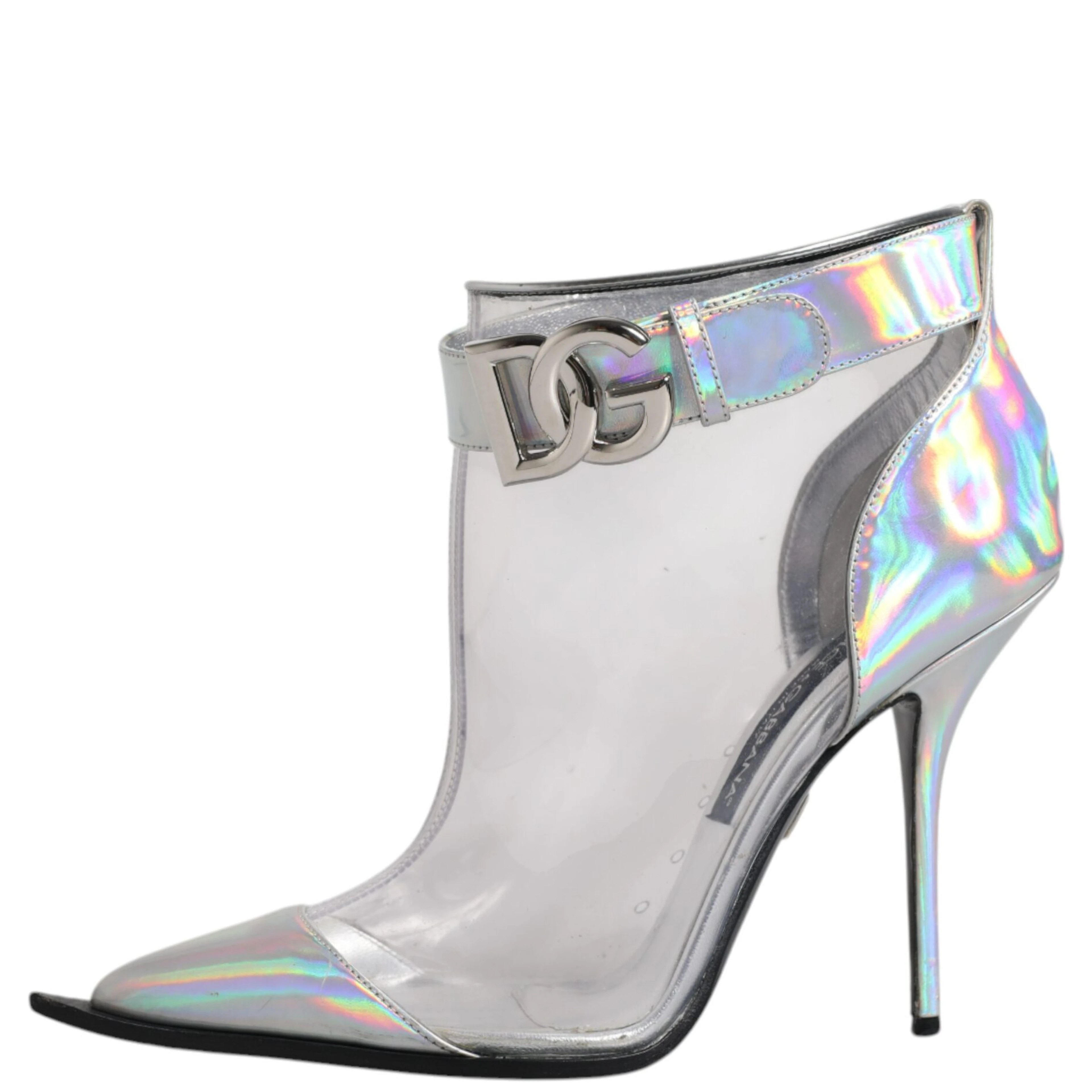 Silver Iridescent Pointed Short Boots Shoes