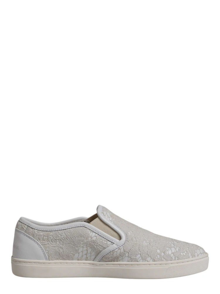 White Floral Lace Slip On Loafers Shoes