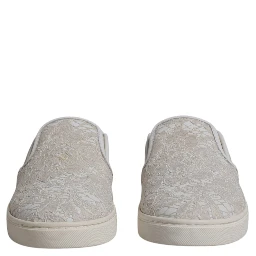 White Floral Lace Slip On Loafers Shoes