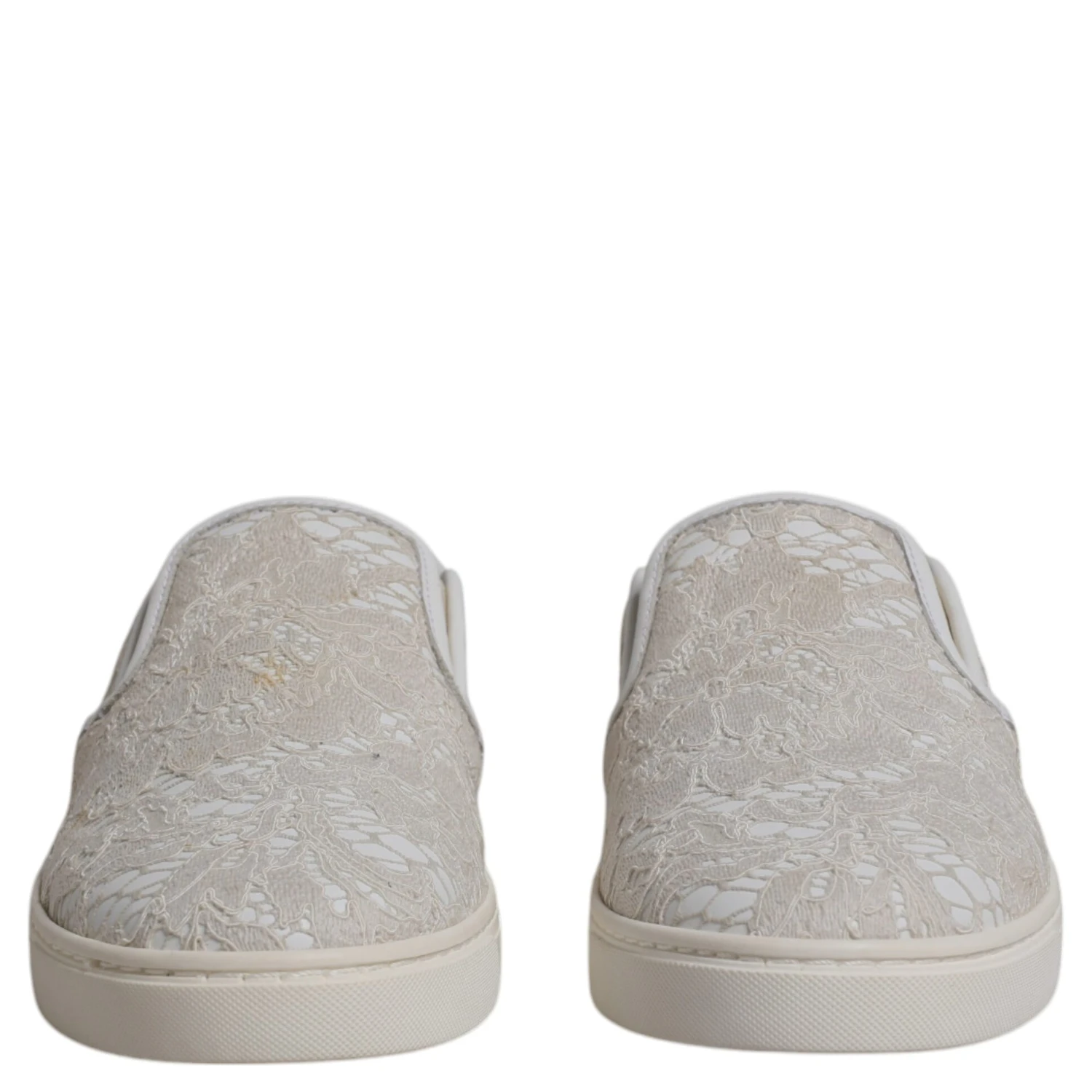 White Floral Lace Slip On Loafers Shoes