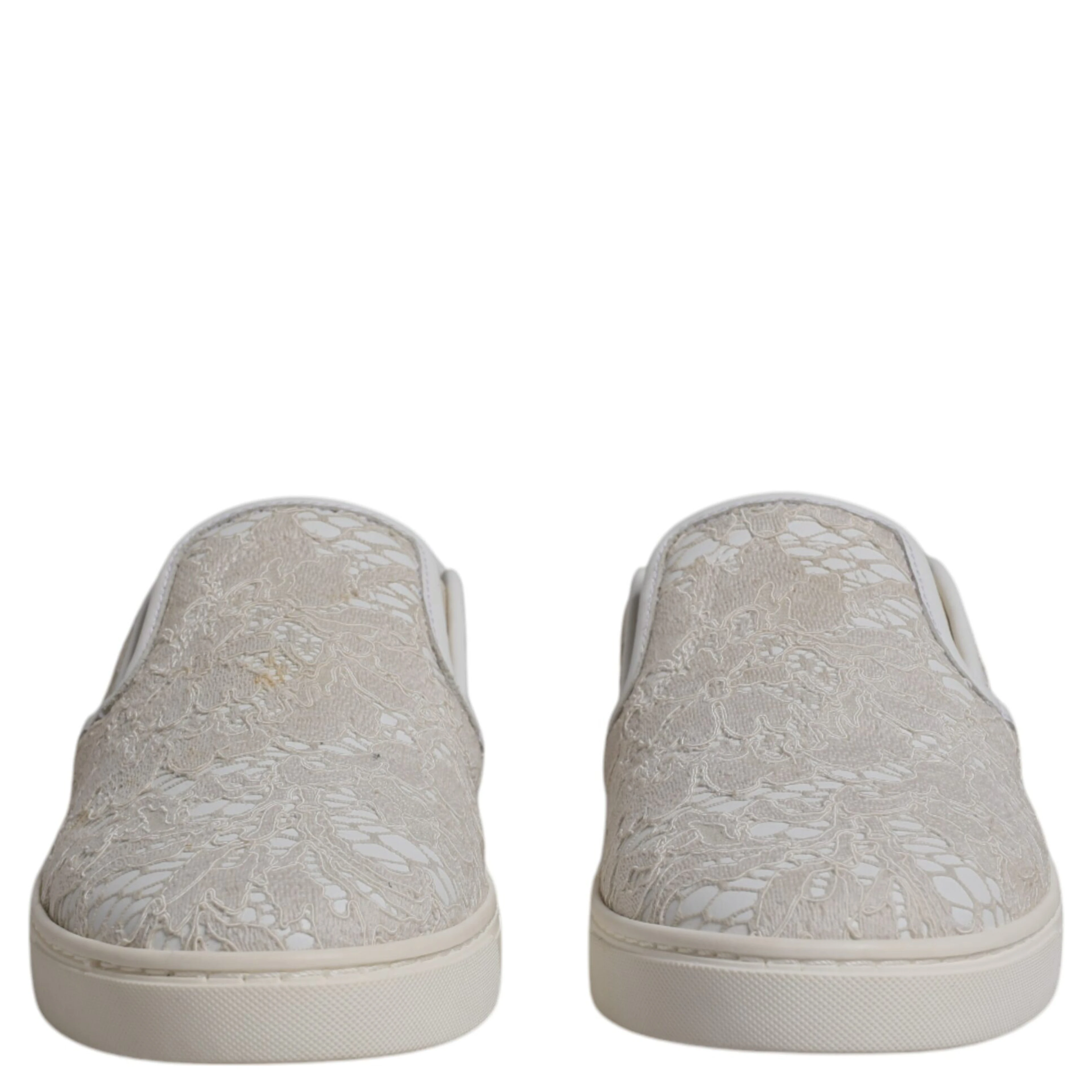 White Floral Lace Slip On Loafers Shoes