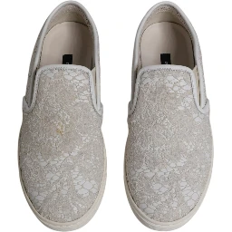White Floral Lace Slip On Loafers Shoes