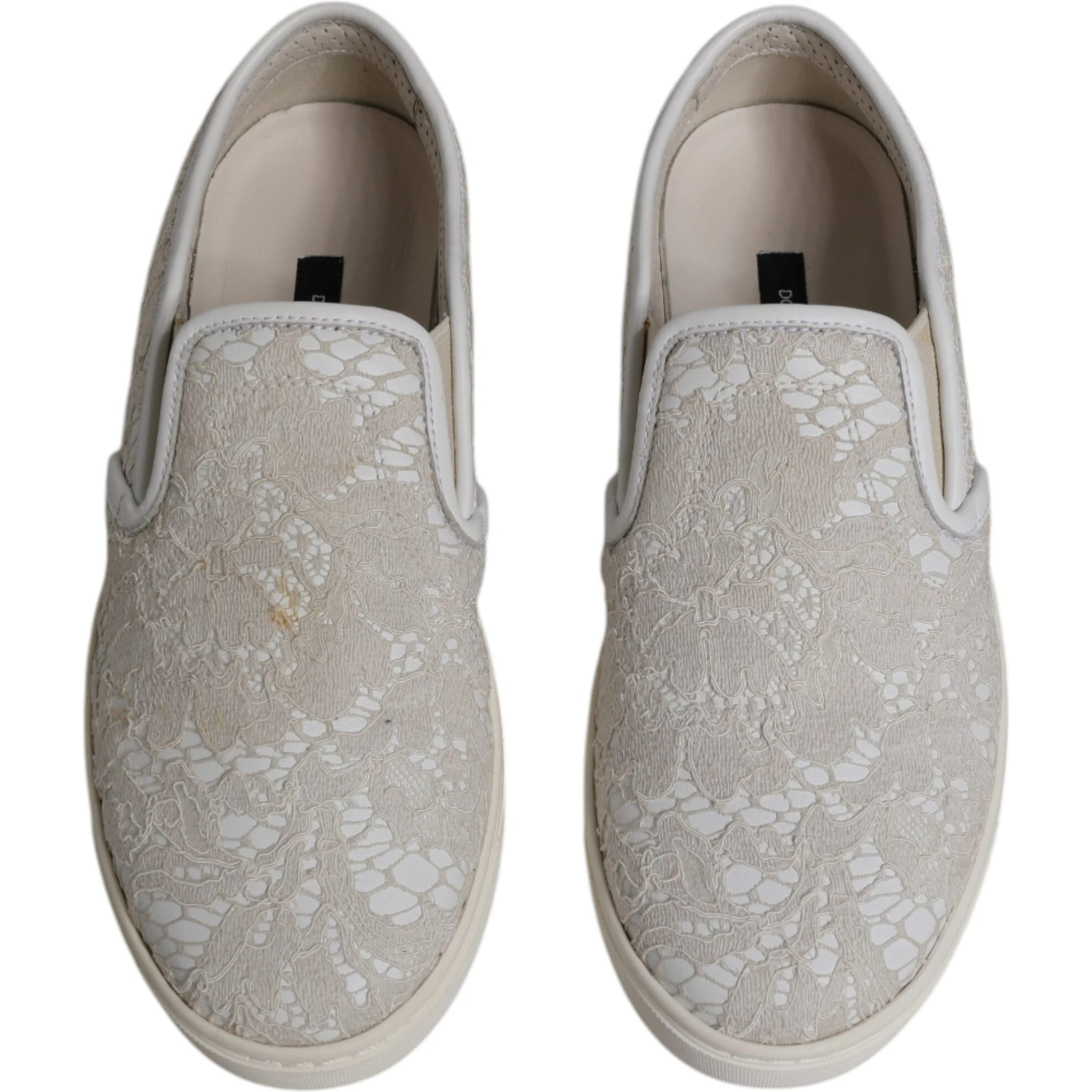 White Floral Lace Slip On Loafers Shoes
