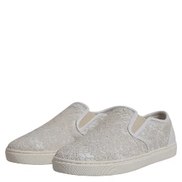 White Floral Lace Slip On Loafers Shoes