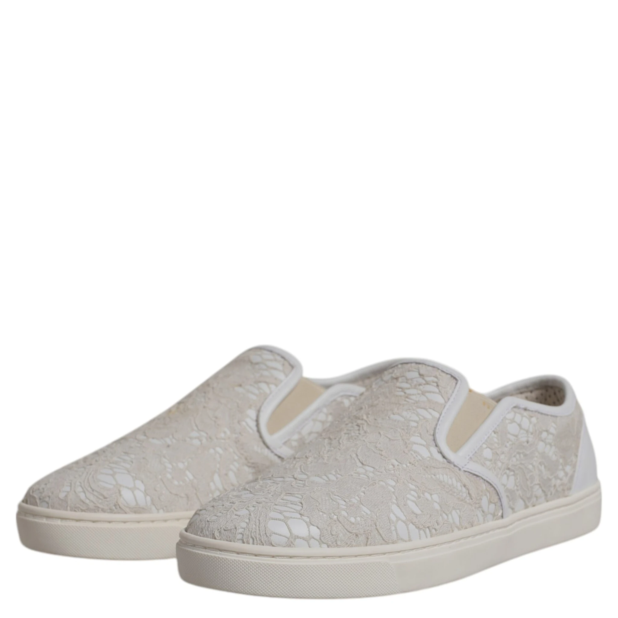 White Floral Lace Slip On Loafers Shoes