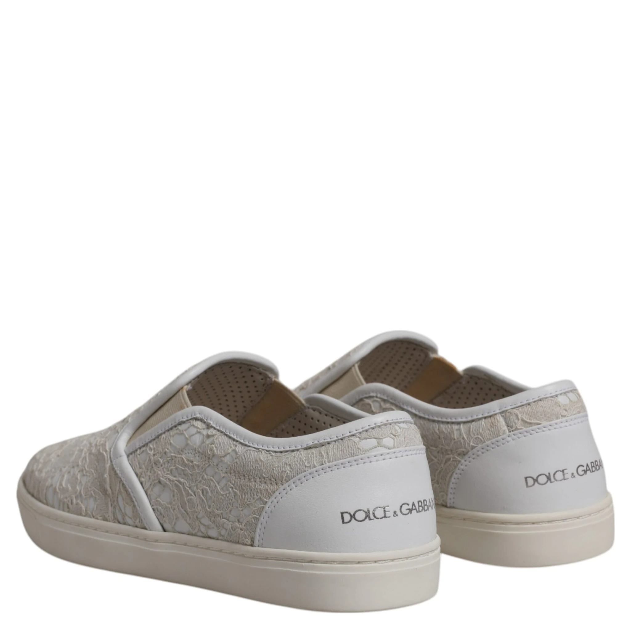 White Floral Lace Slip On Loafers Shoes