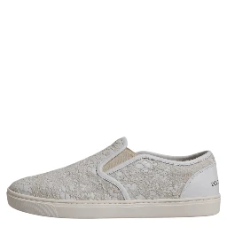 White Floral Lace Slip On Loafers Shoes