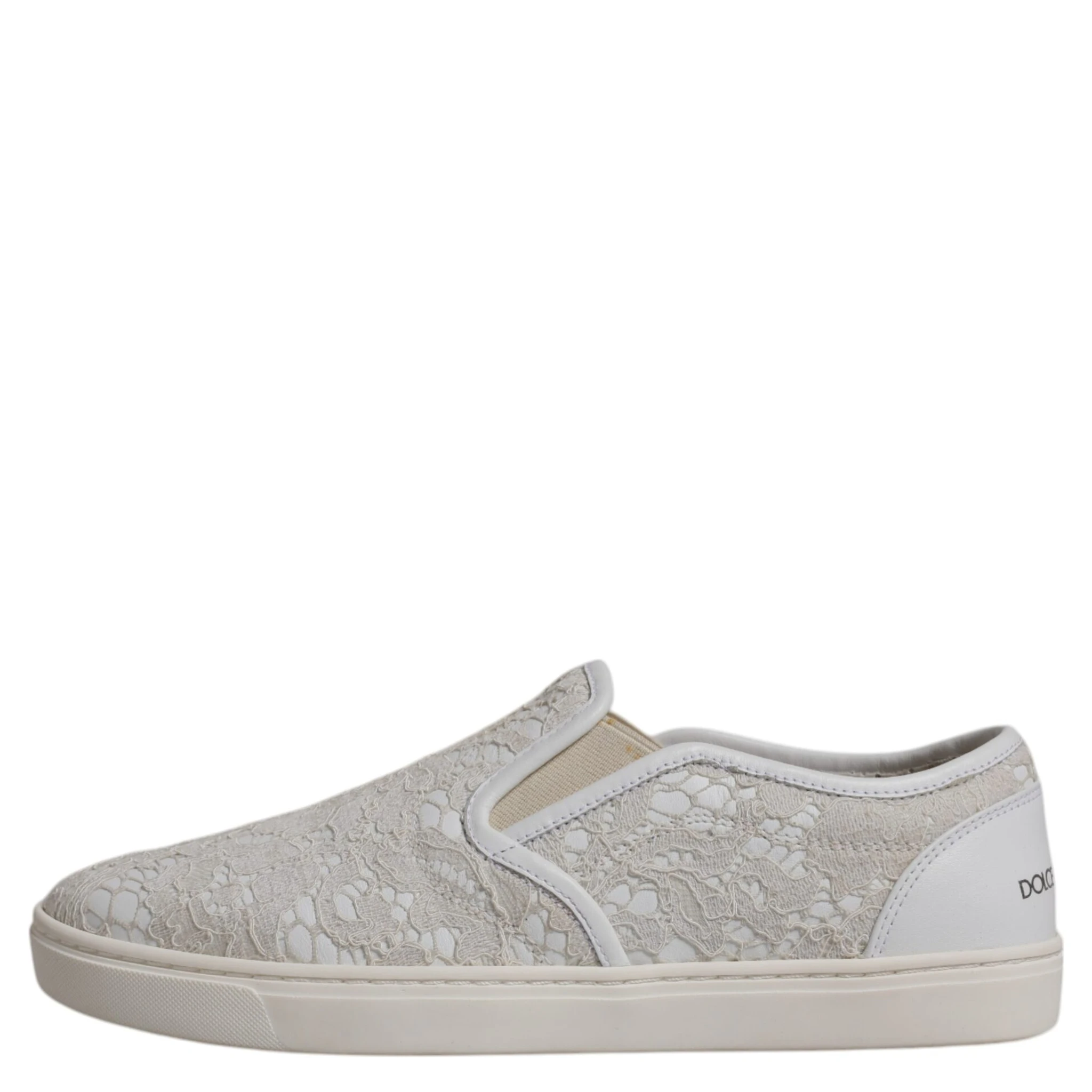 White Floral Lace Slip On Loafers Shoes