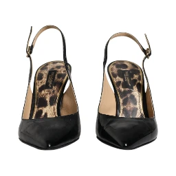 Black Leather High Heels Slingbacks Shoes