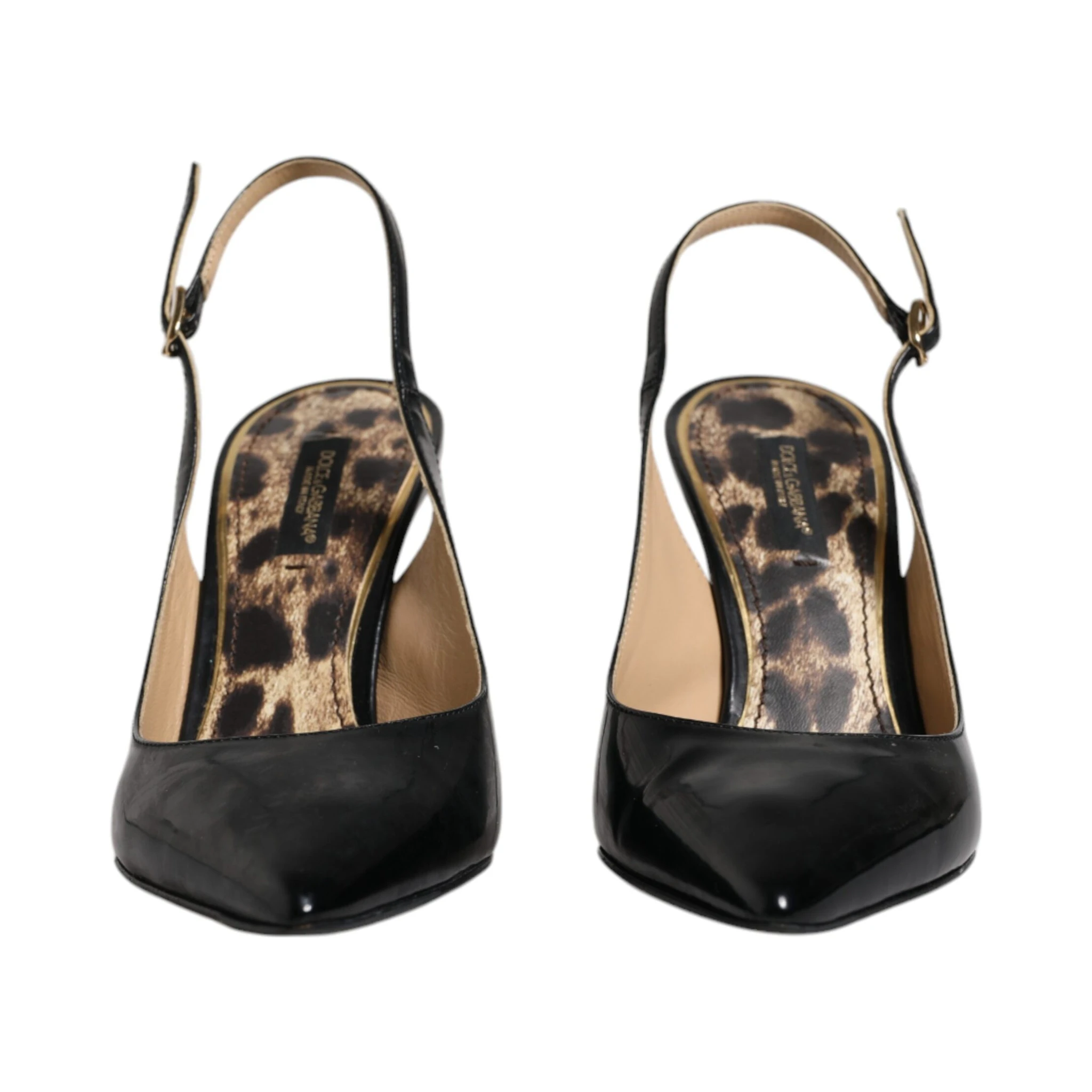 Black Leather High Heels Slingbacks Shoes