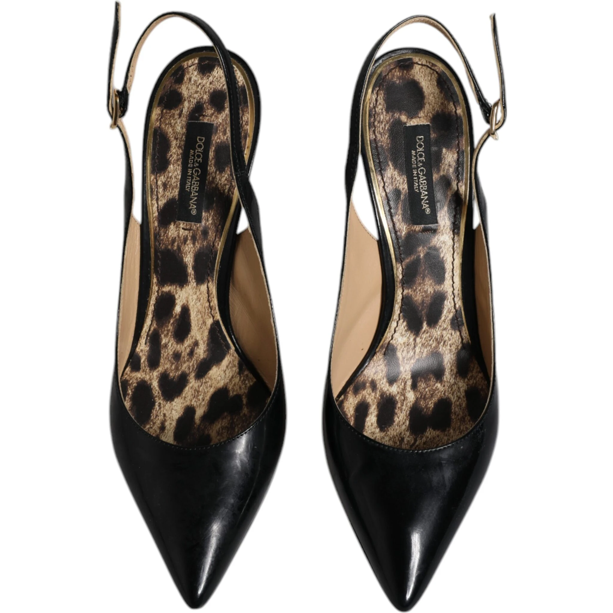 Black Leather High Heels Slingbacks Shoes