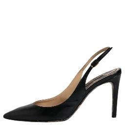 Black Leather High Heels Slingbacks Shoes