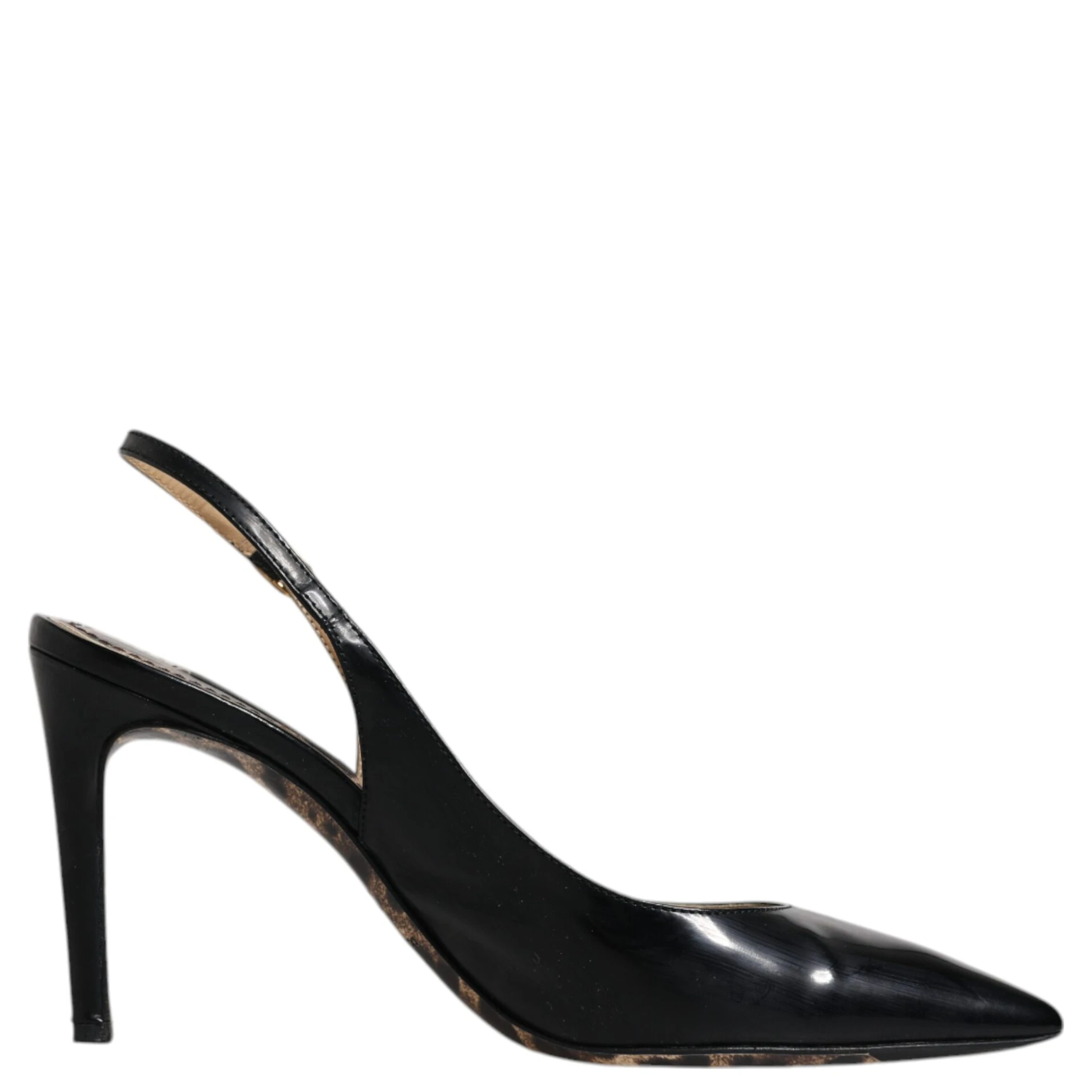 Black Leather High Heels Slingbacks Shoes