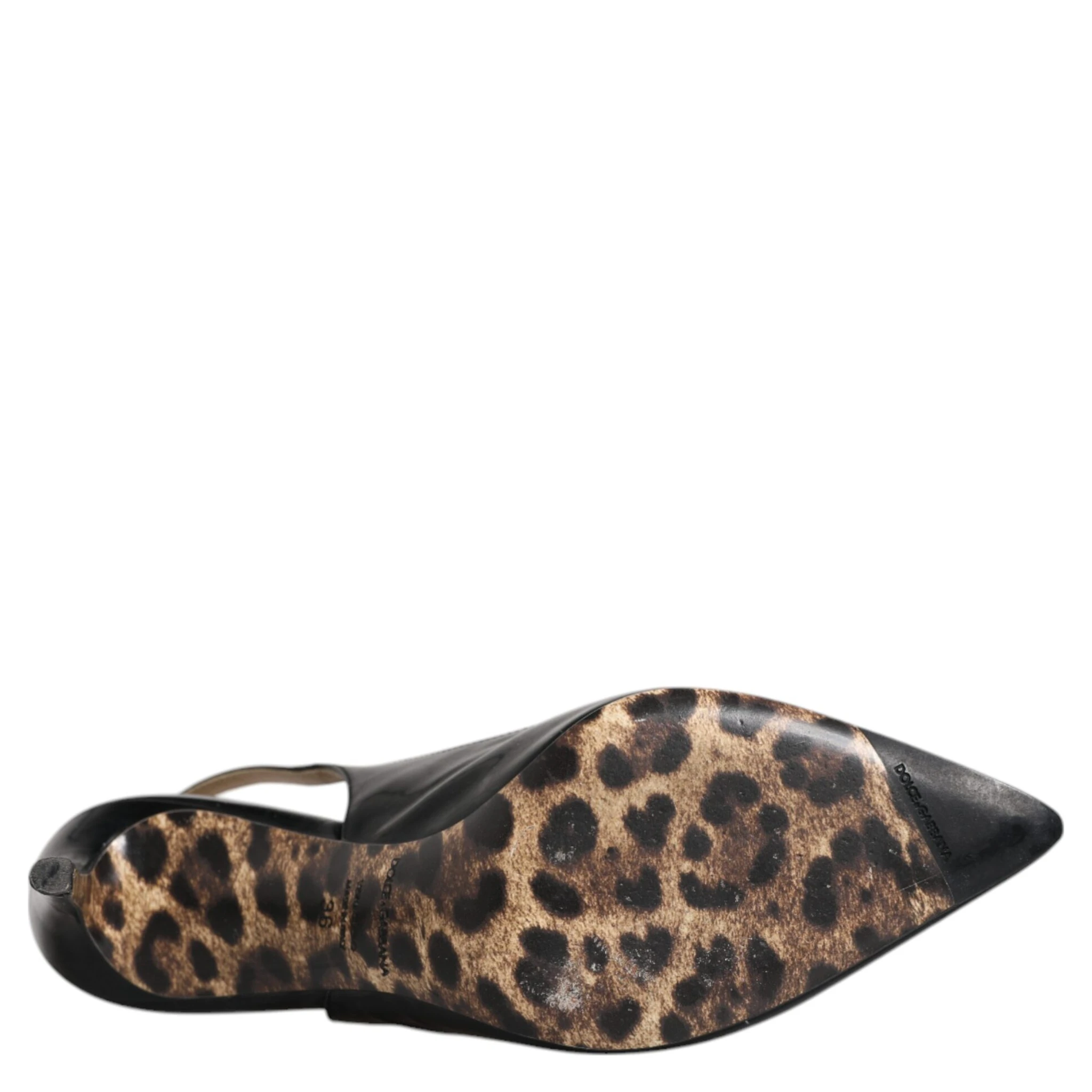 Black Leather High Heels Slingbacks Shoes