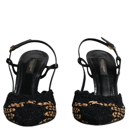 Black Brown Lace High Heels Slingback Shoes