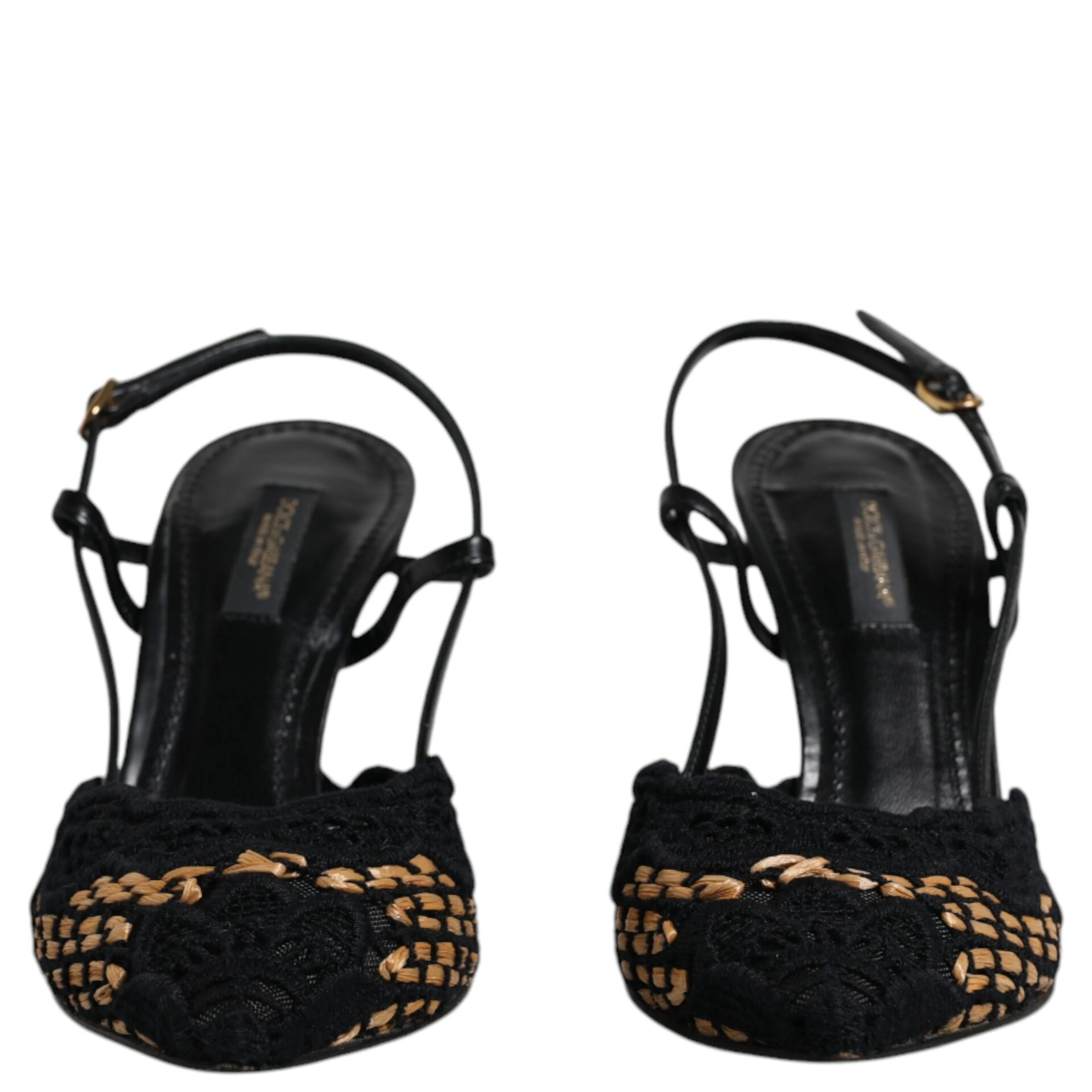 Black Brown Lace High Heels Slingback Shoes