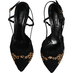 Black Brown Lace High Heels Slingback Shoes