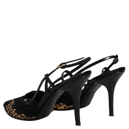 Black Brown Lace High Heels Slingback Shoes