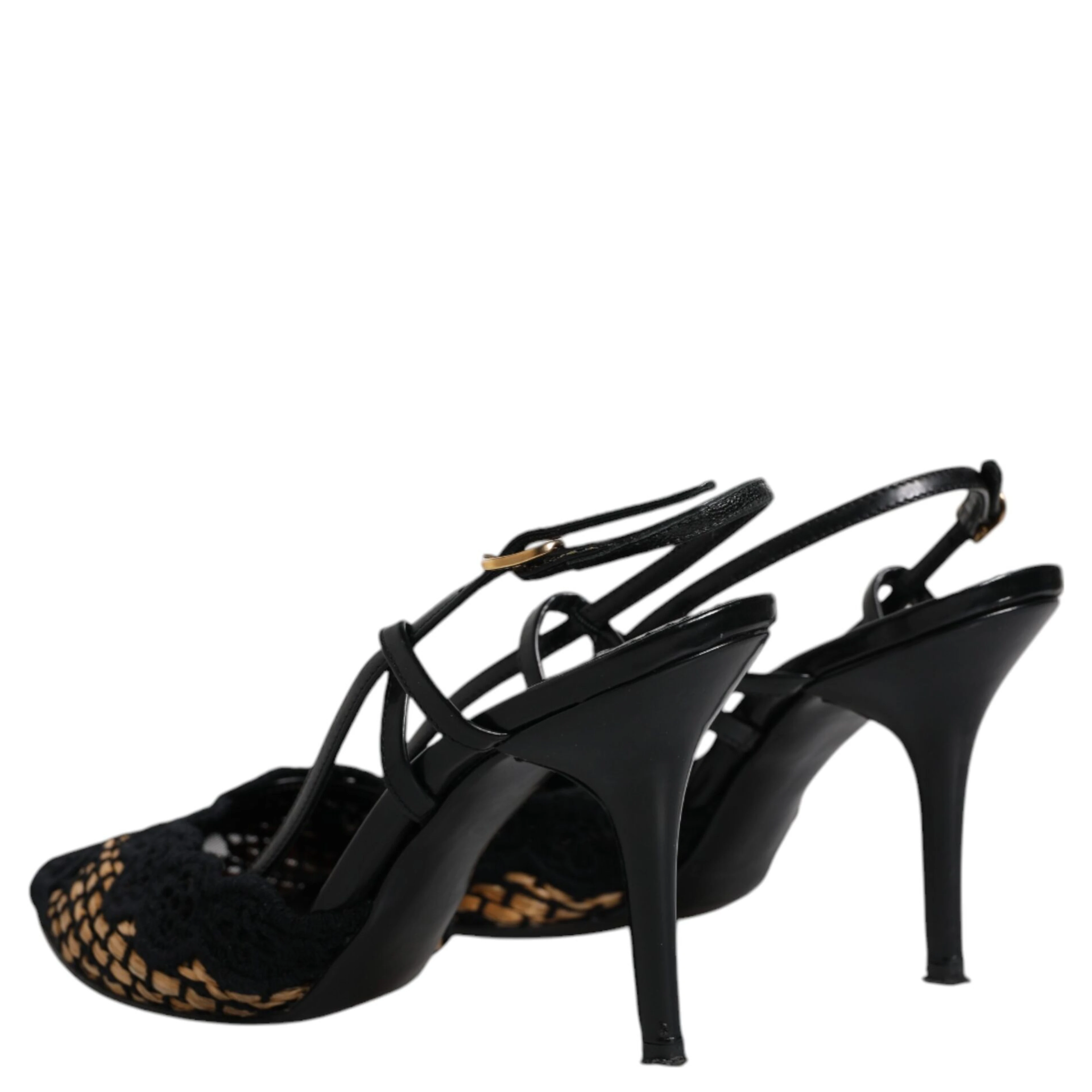 Black Brown Lace High Heels Slingback Shoes