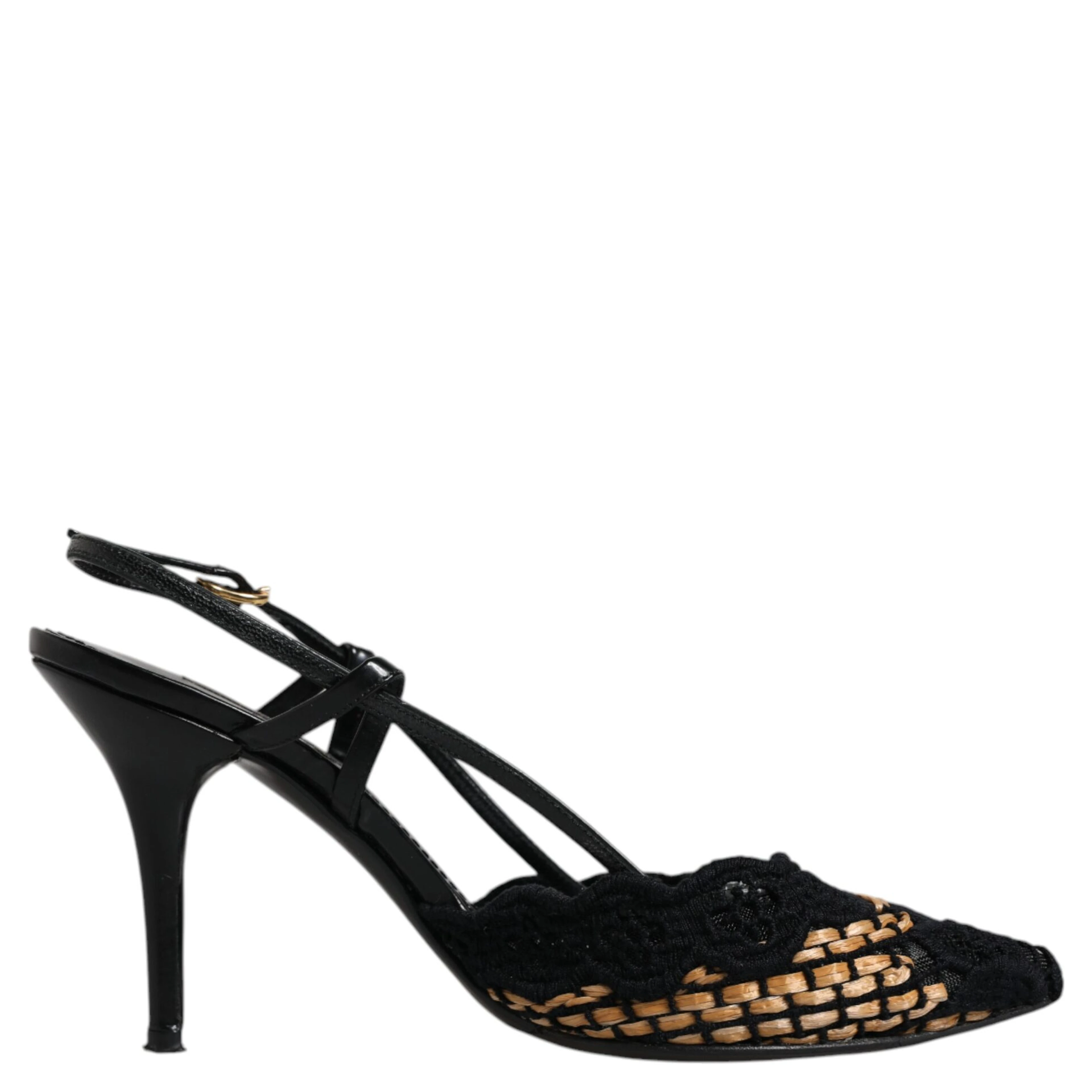 Black Brown Lace High Heels Slingback Shoes