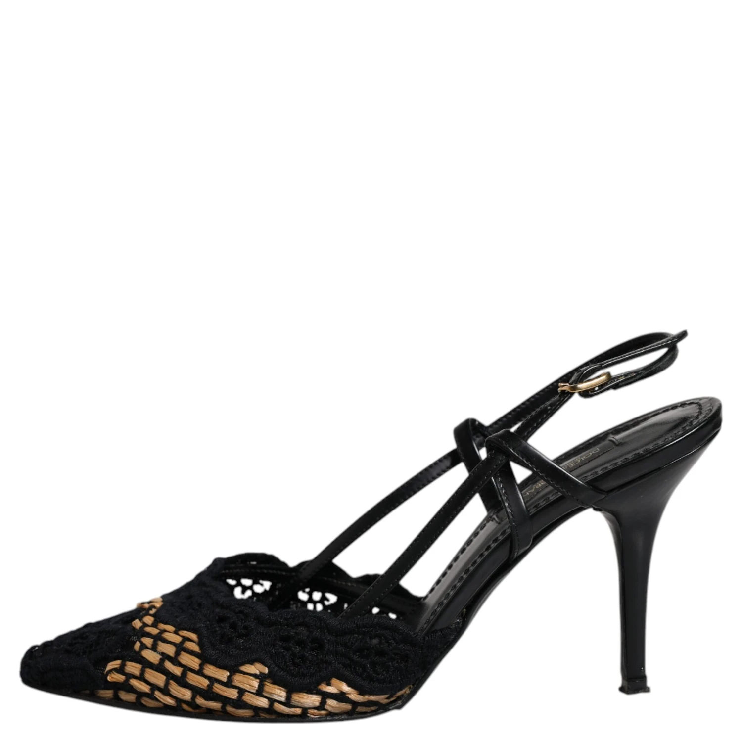 Black Brown Lace High Heels Slingback Shoes