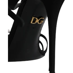 Black Leather Crystal Heels Sandals Shoes