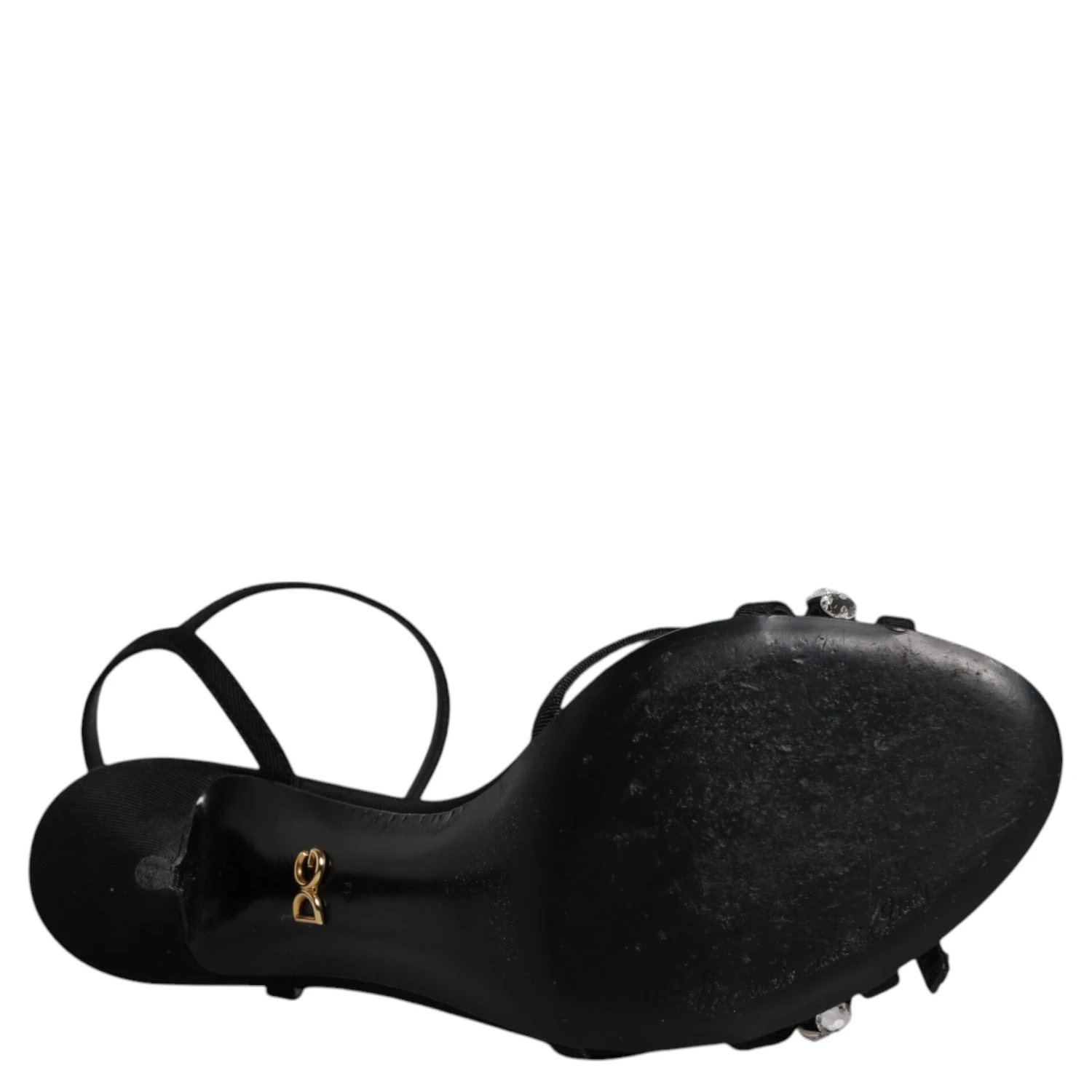 Black Leather Crystal Heels Sandals Shoes