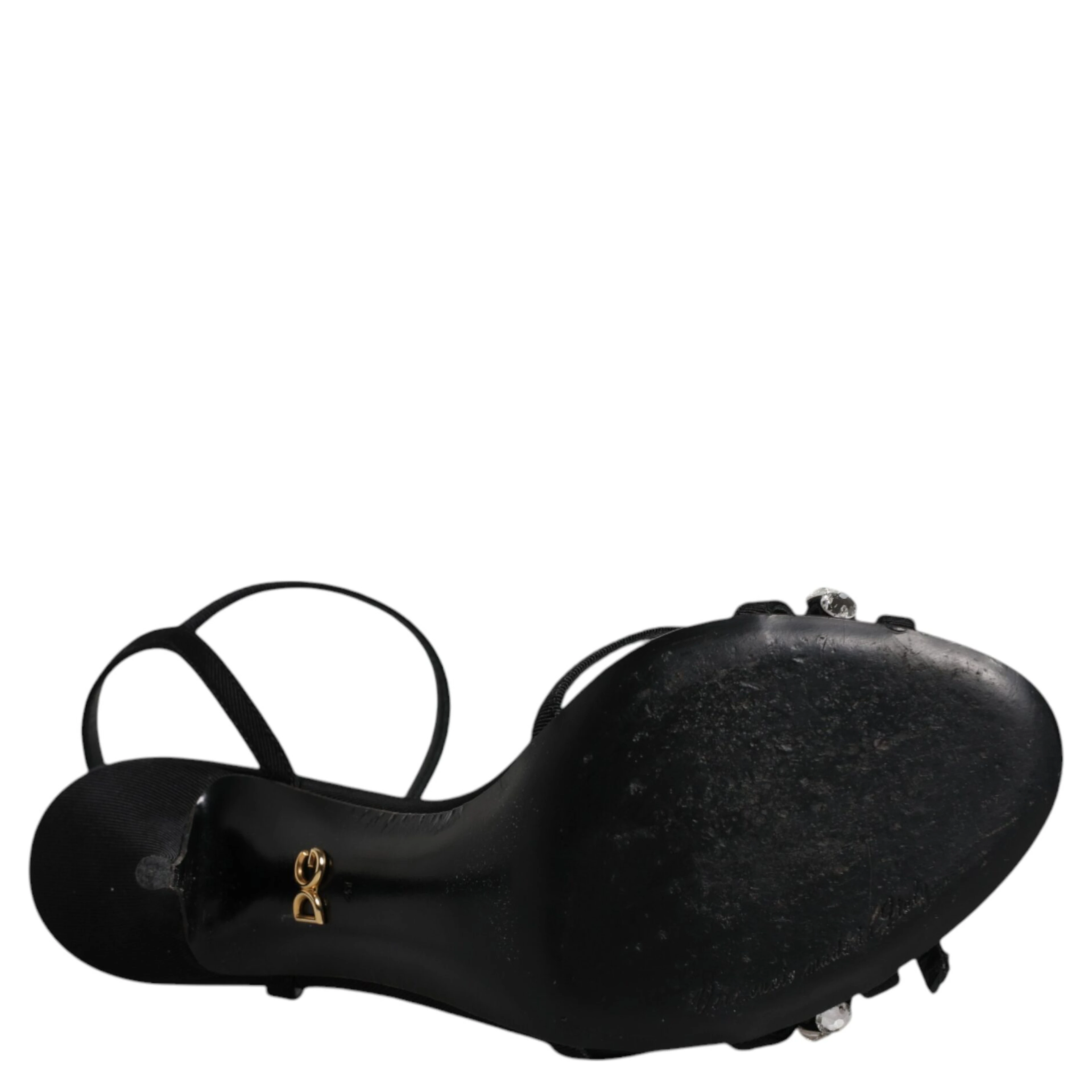 Black Leather Crystal Heels Sandals Shoes