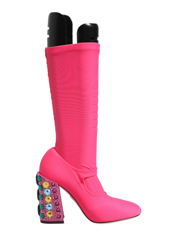Pink Nylon Crystal Vally High Boots Shoes