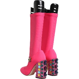 Pink Nylon Crystal Vally High Boots Shoes