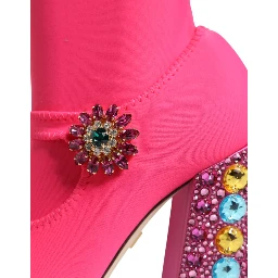Pink Nylon Crystal Vally High Boots Shoes