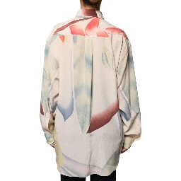 Beige Printed Collared Buttoned Long Sleeves Blouse Top