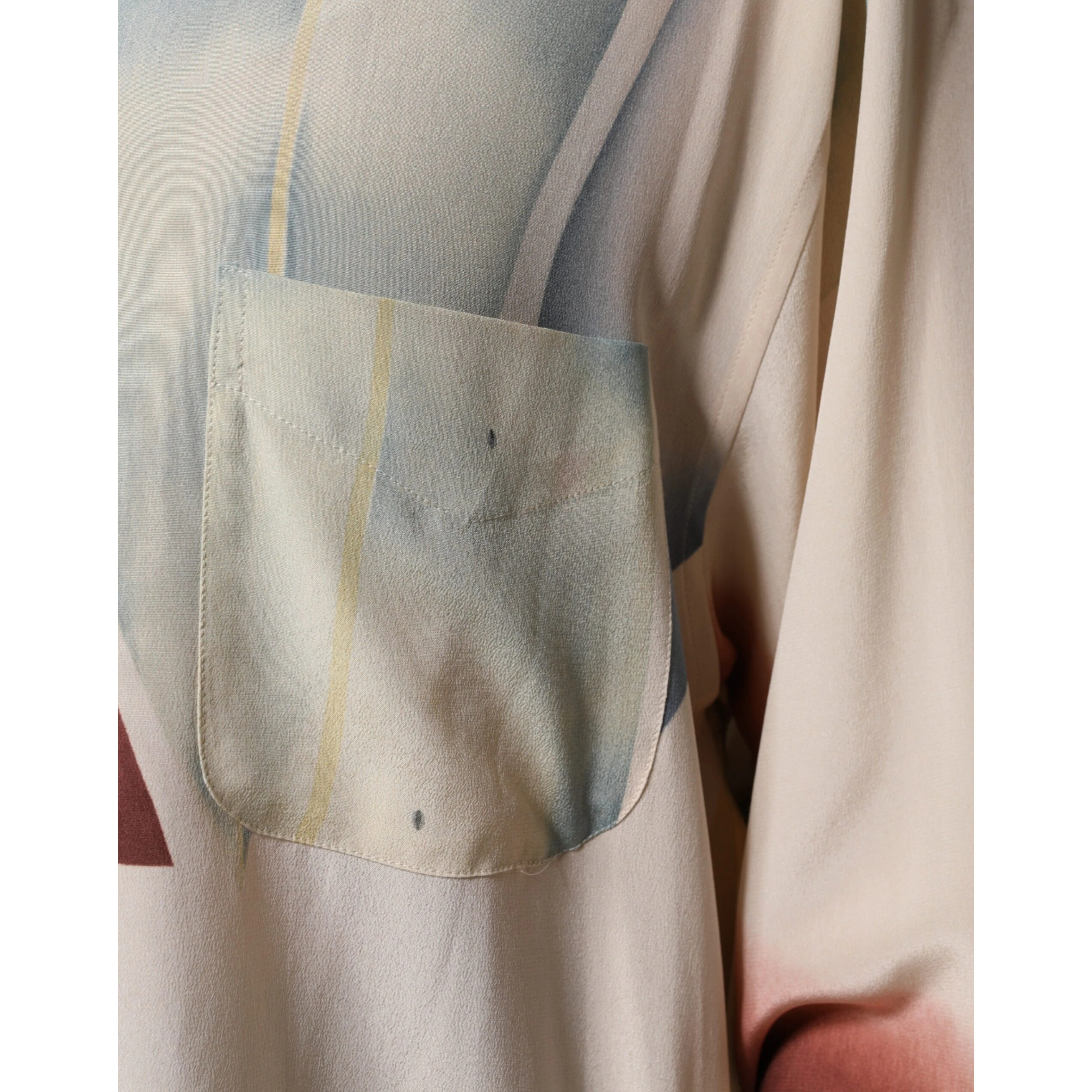 Beige Printed Collared Buttoned Long Sleeves Blouse Top