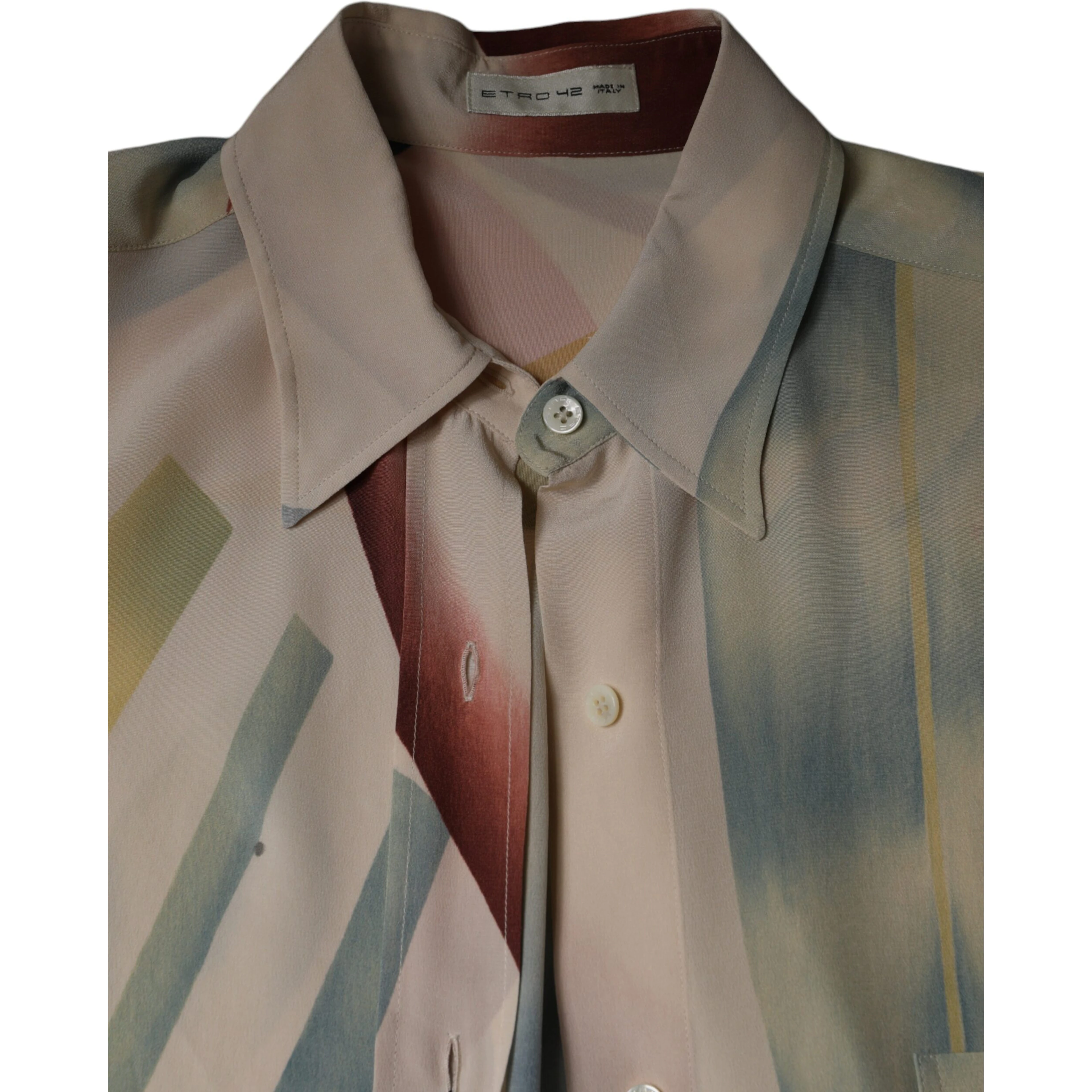 Beige Printed Collared Buttoned Long Sleeves Blouse Top