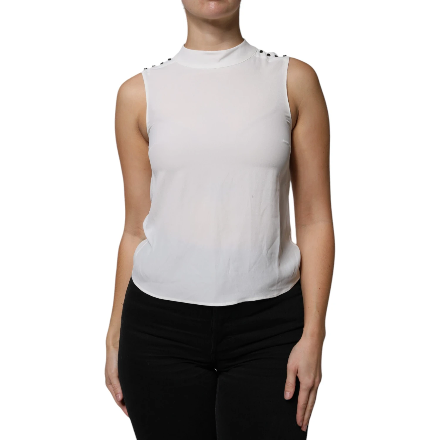 White Mock Neckline Sleeveless Tank Blouse Top