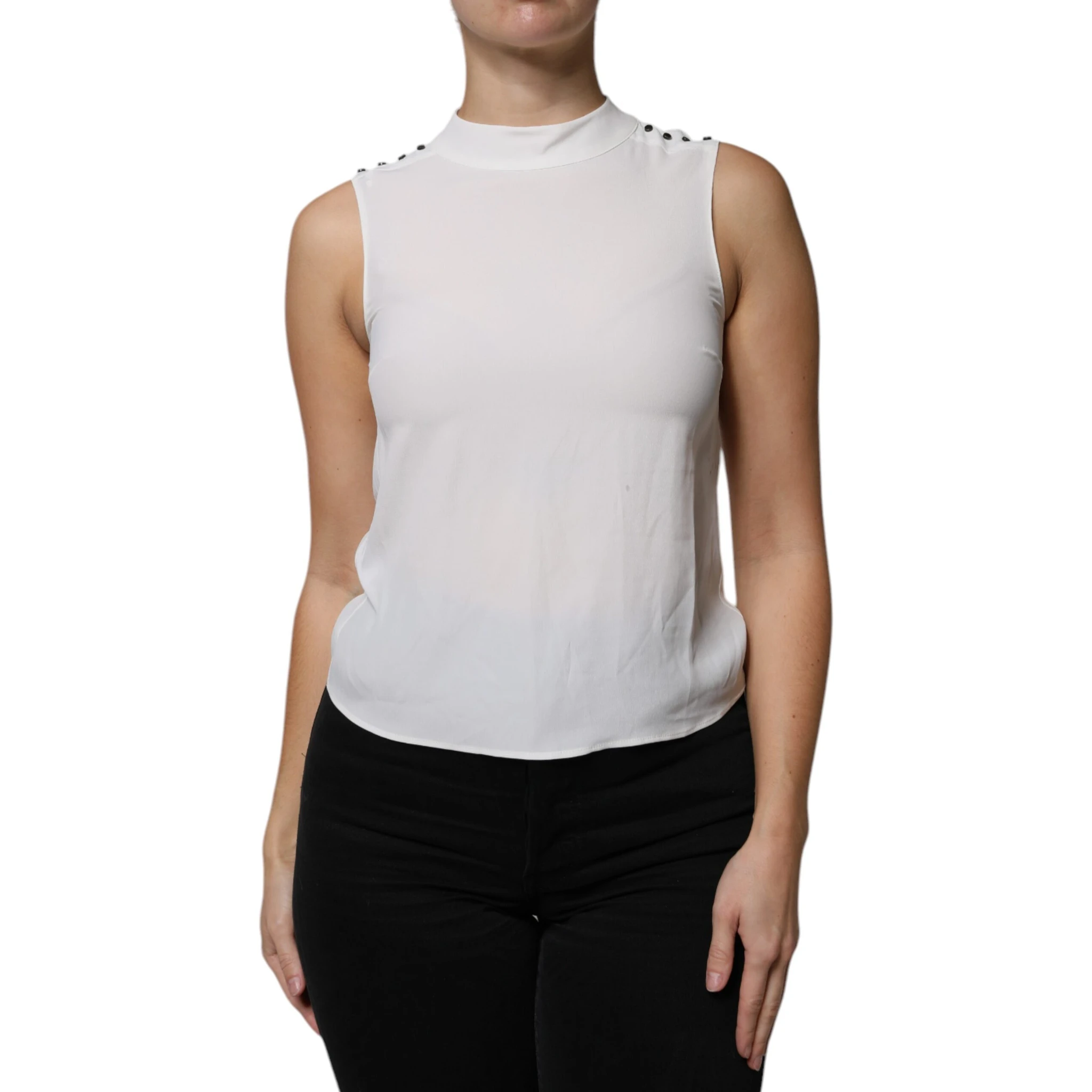 White Mock Neckline Sleeveless Tank Blouse Top
