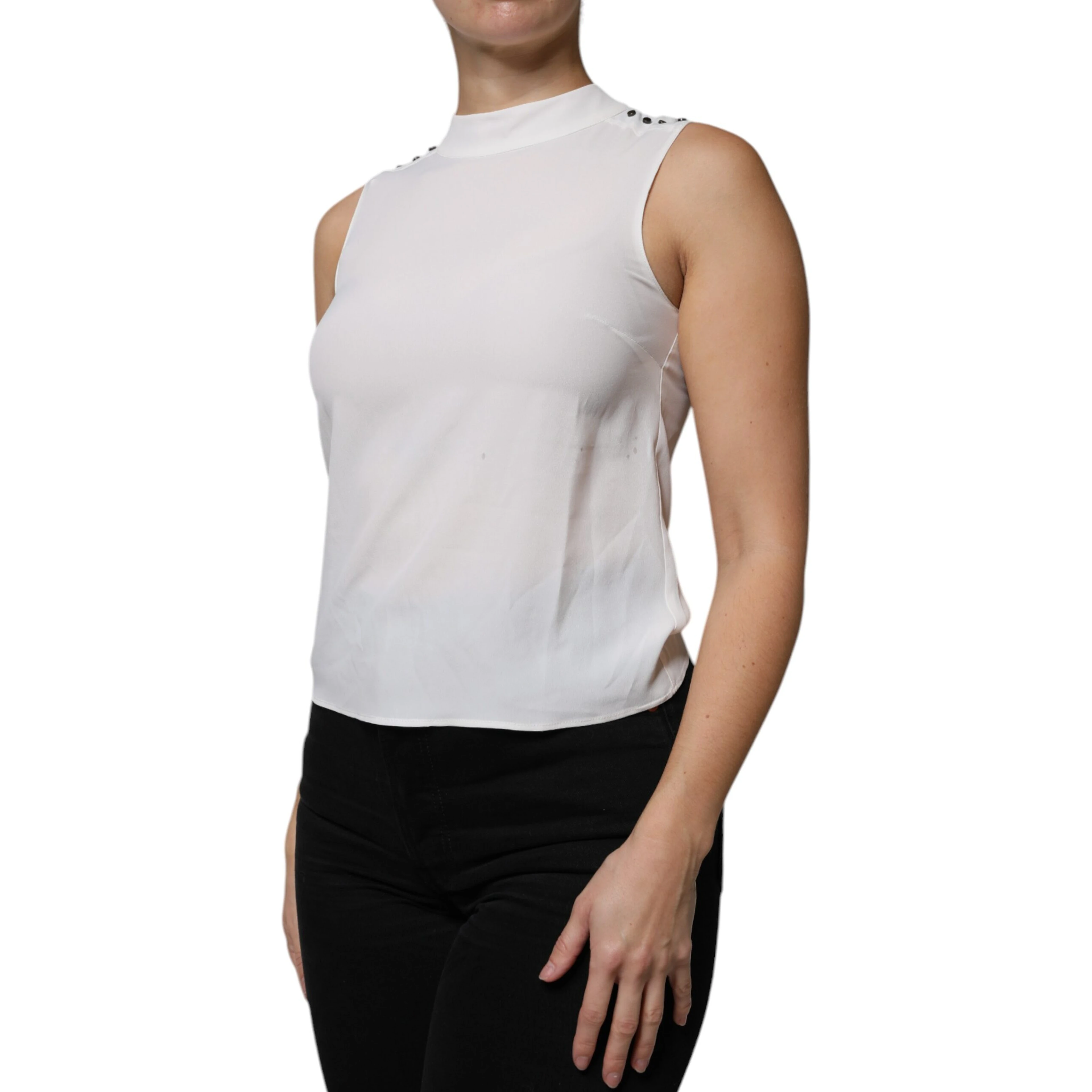 White Mock Neckline Sleeveless Tank Blouse Top