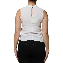 White Mock Neckline Sleeveless Tank Blouse Top